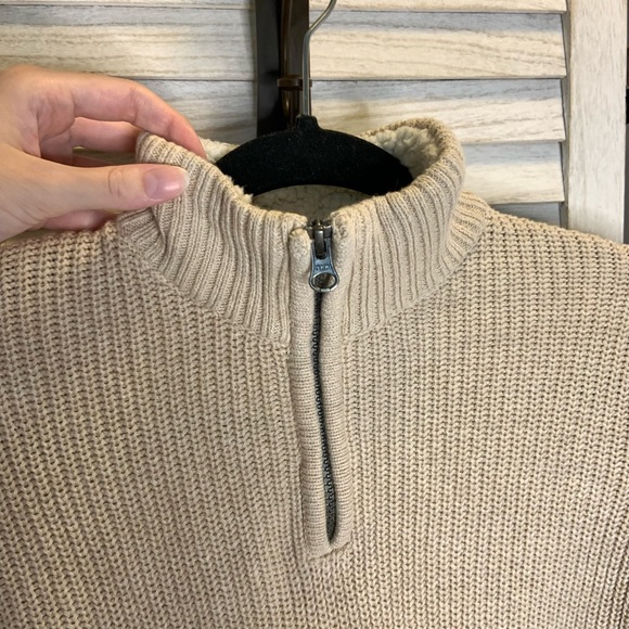 Children’s Place Boys Tan Solid Knit Quarter Zip Sherpa Long Sleeve Sweater - Picture 8 of 12